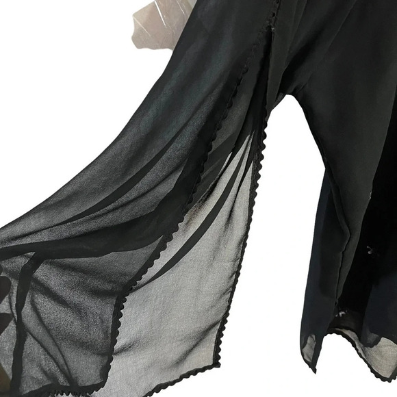 Hot Gossip Blouse 2X Black Sheer Slit Sleeve Blue Sequins Snowflakes Evening Top - Picture 7 of 9